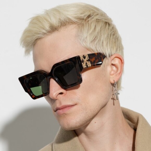 Off-White Men Sunglasses Havana Green Square OERI128 CATALINA 6055 NEW AUTHENTIC - Picture 9 of 11